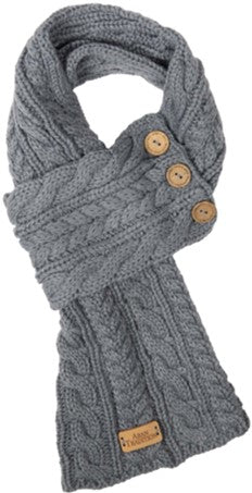 Scarf - Slate Aran Cable Knit Button Wrap