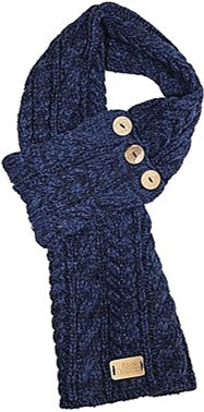 Scarf - Blue Aran Cable Knit Button Wrap