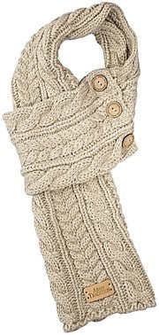 Scarf - Oatmeal Aran Cable Knit Button Wrap