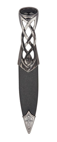 Islay Black Chrome Celtic Pewter Sgian Dubh With Jet Black Stone Top