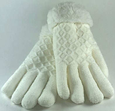 Gloves - Ladies White with Fur Trim