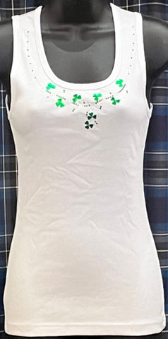 T-Shirt Tank Top - Shamrock Rhinestone White