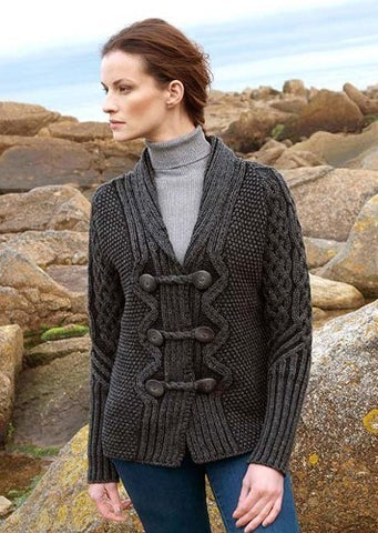 Aran Charcoal Button Cardigan