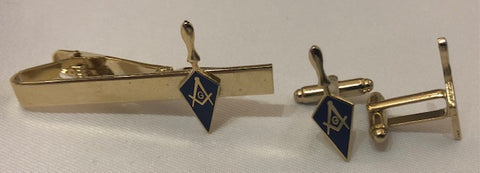 Masonic Trowel Cuff Links and Tie Bar Set