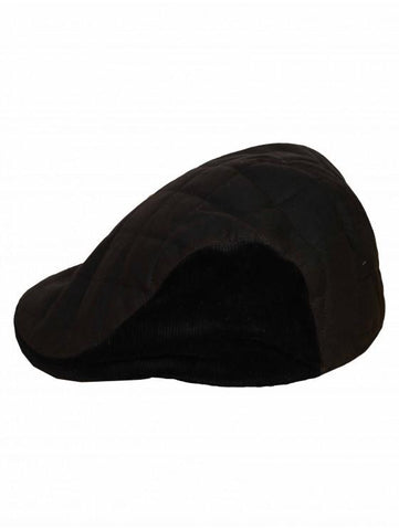 Black Corduroy Quilted Flat Cap